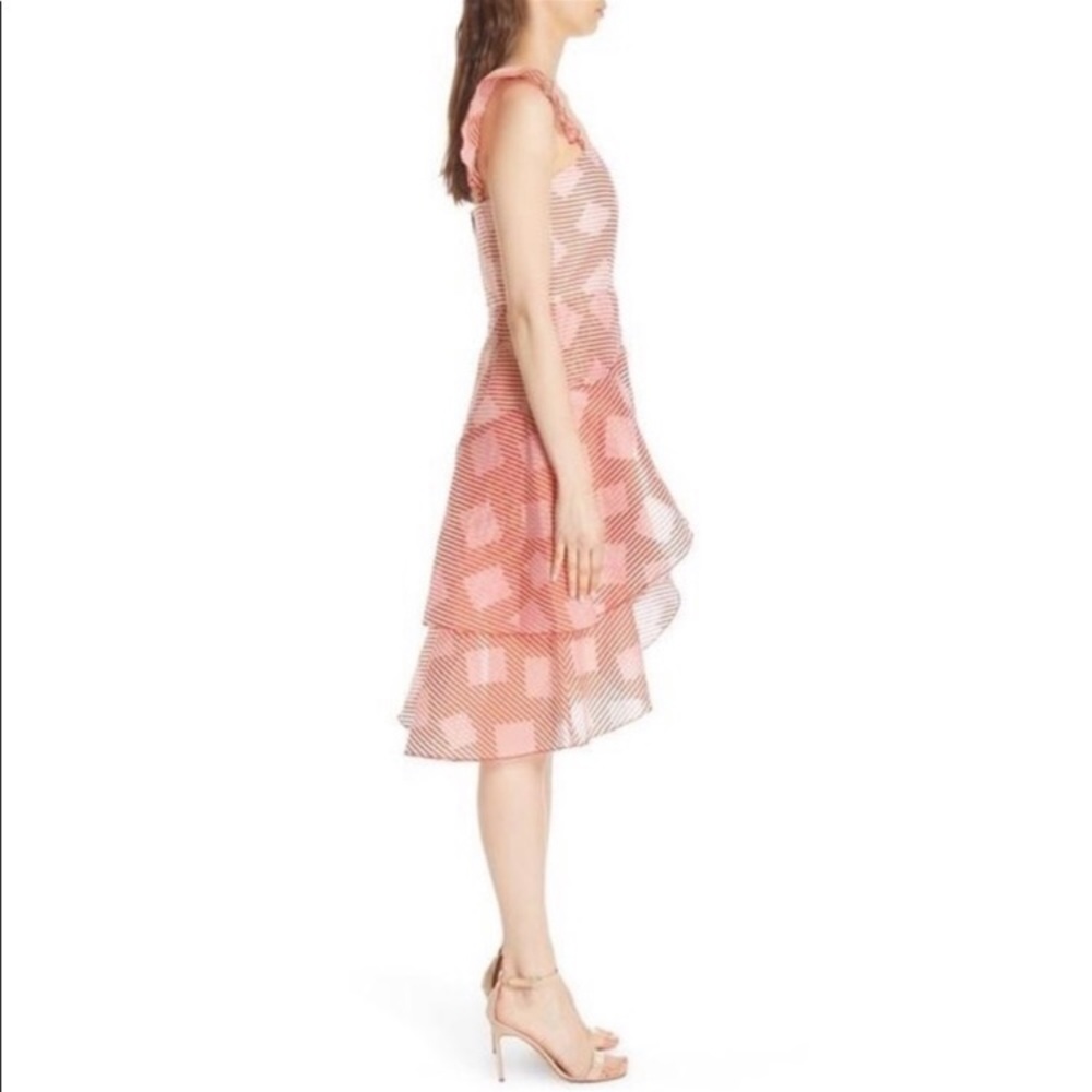 ALICE + OLIVIA Angelita Striped Ruffle Asymmetric Midi Dress - Picture 11 of 15